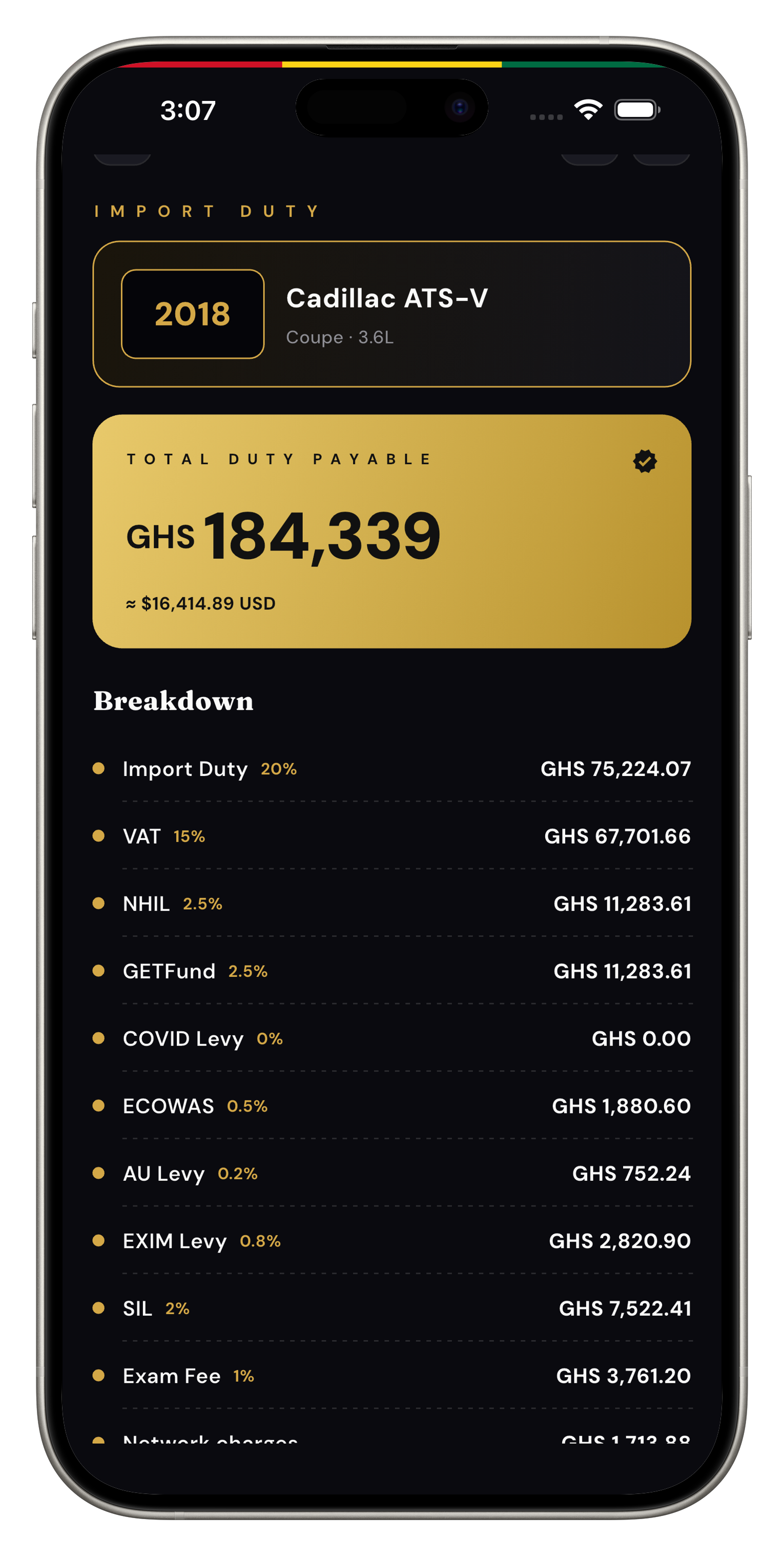 GHDuty Duty Results Screen